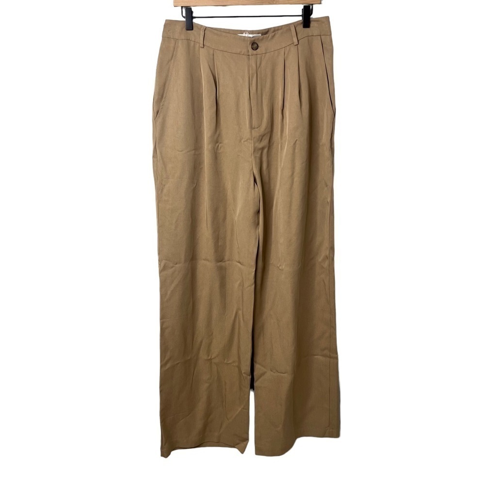 Reformation Mason Wide Leg Pants Size 12 Khaki Tan Trousers Tencel High Waist - Picture 4 of 10